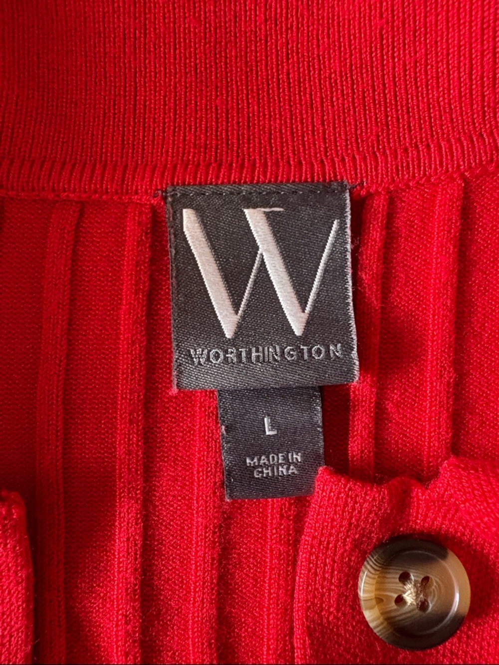 Red Ribbed Half-Button-Front Collared Sweater Size L - Picture 3 of 7